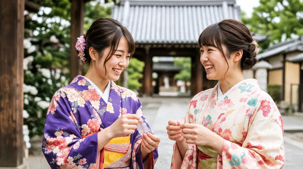 着物姿で笑い合う二人